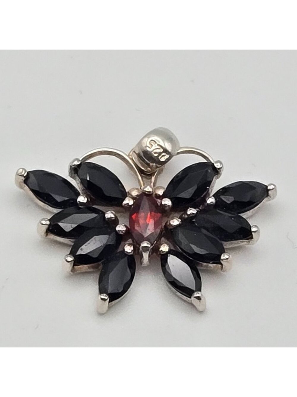 925 Sterling Silver Butterfly Pendant Sapphire Garnet